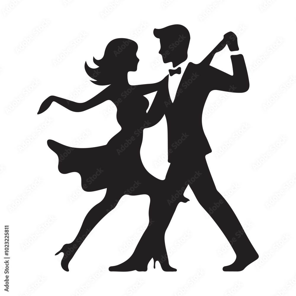 Elegant Couple Dancing Silhouette Vector Illustration, Icon Symbol Isolated on White Background Elegant Couple Dancing Silhouette Vector Illustration, Icon Symbol Isolated on White Background