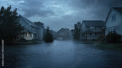 Heavy rain is flooding a suburban neighborhood