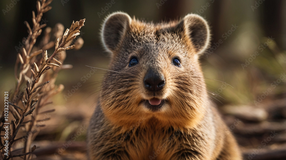 Naklejka premium Portrait of a cute rodent quokka, a marsupial that is native to Australia