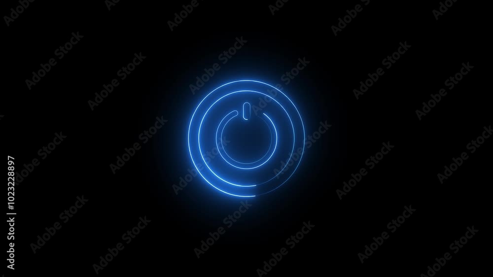 Glowing neon line power button turning on and off animation Glowing neon line power button turning on and off animation