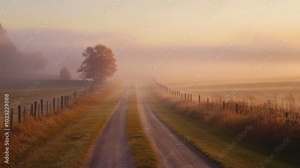 A quiet countryside road disappearing into a foggy horizon, with soft light filtering through the mist. A quiet countryside road disappearing into a foggy horizon, with soft light filtering through the mist.