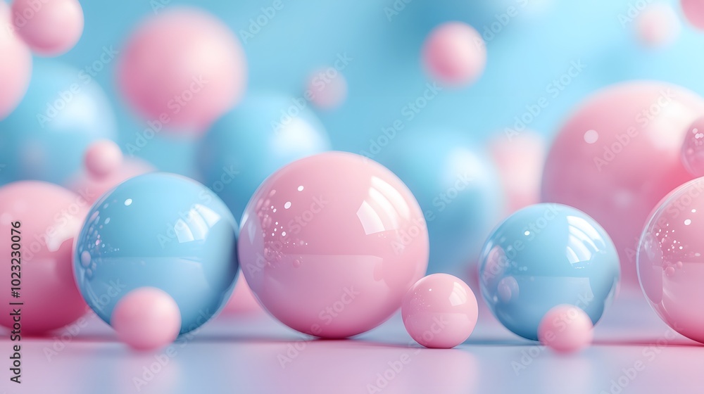 Geometric composition featuring pastel blue and pink backgrounds with floating spheres of various sizes in a minimalist design, showcasing a clean aesthetic through soft shadows and abstract concepts. Geometric composition featuring pastel blue and pink backgrounds with floating spheres of various sizes in a minimalist design, showcasing a clean aesthetic through soft shadows and abstract concepts.