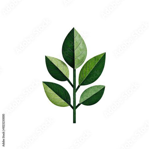 Digital illustration of a vibrant green leaf cluster, showcasing nature's beauty in a minimalistic design on a white background.