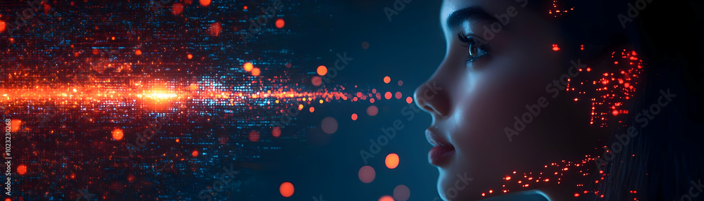 Person on a Video Call with Glossy Digital Background Capturing Remote Communication Concept - Side Profile with Laptop Screen Visible in Professional Stock Photography Person on a Video Call with Glossy Digital Background Capturing Remote Communication Concept - Side Profile with Laptop Screen Visible in Professional Stock Photography