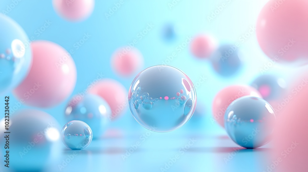 Geometric composition featuring pastel blue and pink backgrounds with floating spheres of various sizes in a minimalist design, showcasing a clean aesthetic through soft shadows and abstract concepts. Geometric composition featuring pastel blue and pink backgrounds with floating spheres of various sizes in a minimalist design, showcasing a clean aesthetic through soft shadows and abstract concepts.