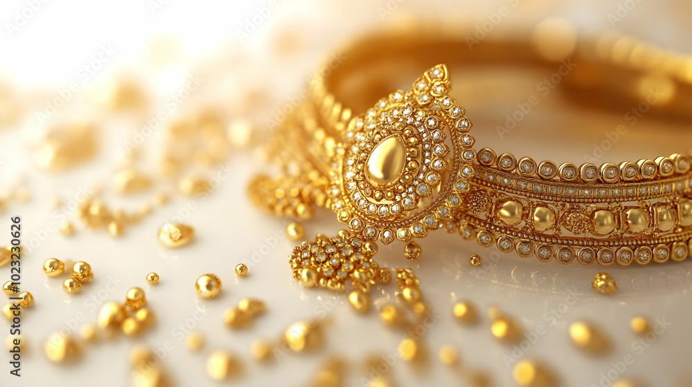 3D Icon Vector of Gold Jewelry for Dhanteras, Isolated on White Background with Camera Pan, Glossy Textures and Rich Colors Highlighting Wealth and Prosperity Theme 3D Icon Vector of Gold Jewelry for Dhanteras, Isolated on White Background with Camera Pan, Glossy Textures and Rich Colors Highlighting Wealth and Prosperity Theme