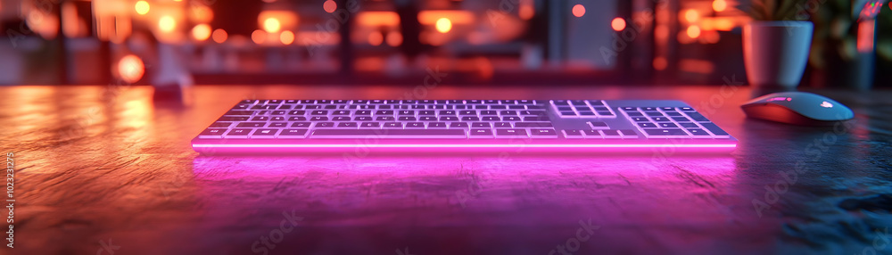 Glossy Desk Setup with Mouse and Keyboard: Clean Tech-Savvy Home Office Space Photo for Stock Glossy Desk Setup with Mouse and Keyboard: Clean Tech-Savvy Home Office Space Photo for Stock