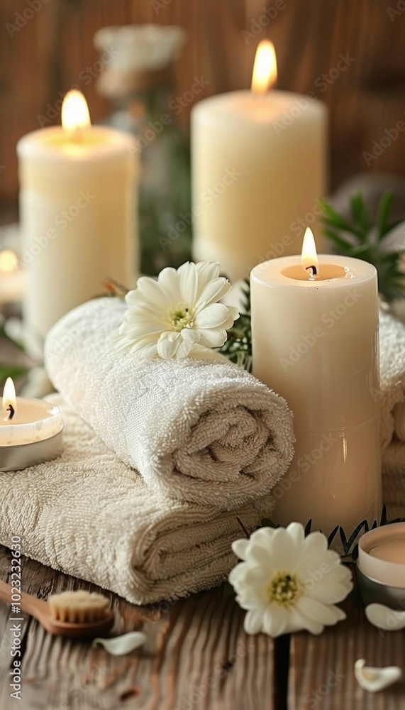 Tranquil spa setting with soft candles, plush towels, and relaxing decor for ultimate calm Tranquil spa setting with soft candles, plush towels, and relaxing decor for ultimate calm