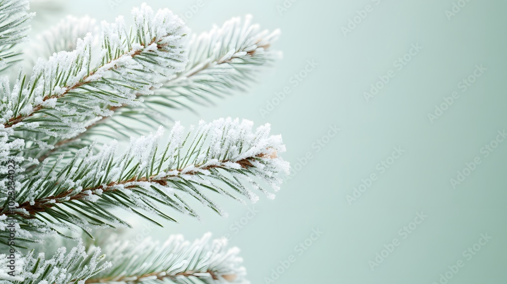 Pine branches with frosty needles set against a light green background evoke a winter theme, capturing close-up details and textures to create a festive, natural atmosphere in studio photography. Pine branches with frosty needles set against a light green background evoke a winter theme, capturing close-up details and textures to create a festive, natural atmosphere in studio photography.