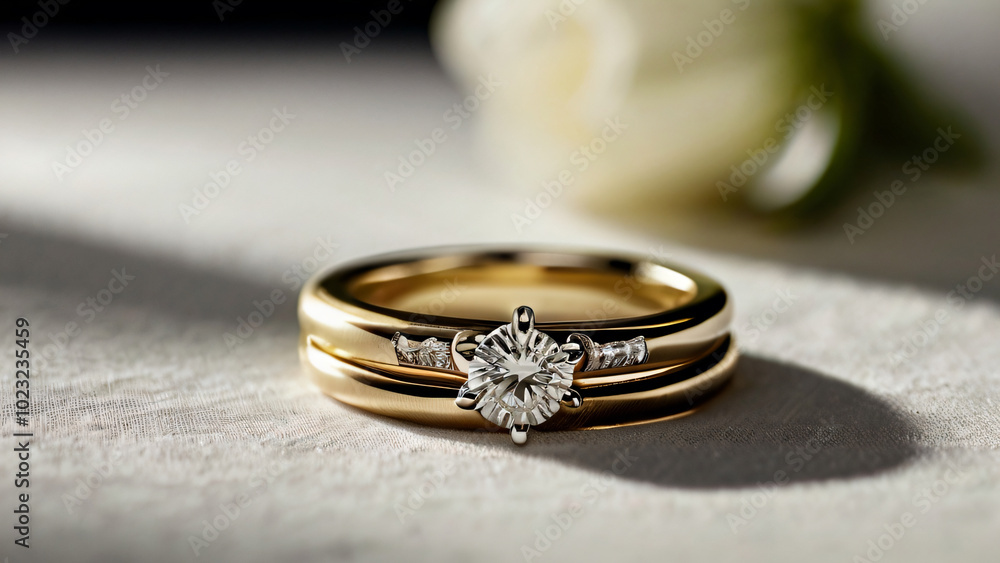 An elegant diamond engagement ring with a prominent solitaire, set on a slender gold band. An elegant diamond engagement ring with a prominent solitaire, set on a slender gold band.