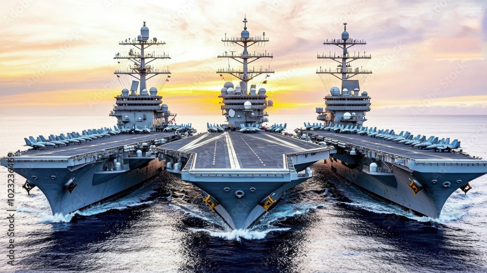Naval Fleet of Aircraft Carriers at Sunset Naval Fleet of Aircraft Carriers at Sunset