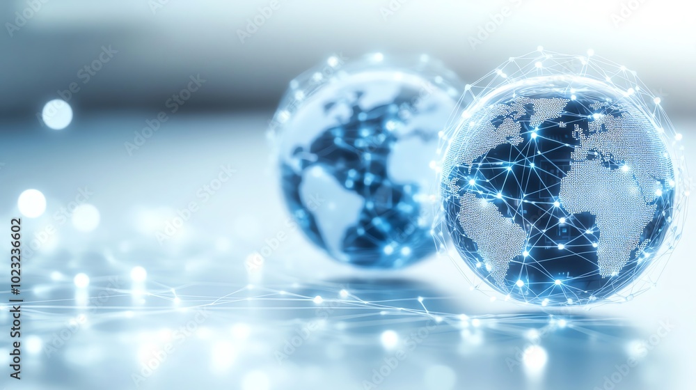 Digital globe network concept with glowing connections across continents. Abstract global communication and technology background. Digital globe network concept with glowing connections across continents. Abstract global communication and technology background.