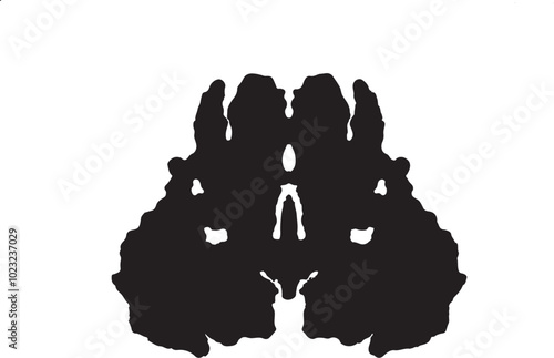 Rorschach inkblot test black silhouette. Symmetrical ink stain, psychology tests silhouettes