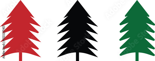 Christmas tree illustrations. Vector. Christmas Tree Line Icons. Black Christmas trees on isolated white background