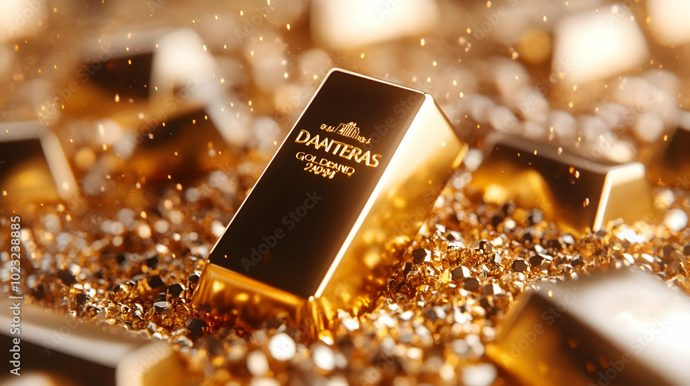 3D Icon Vector of Dhanteras Gold Bars and Dhanteras Text on White Background - Pan Movement Across Glossy Gold Bars to Showcase Wealth and Prosperity Theme 3D Icon Vector of Dhanteras Gold Bars and Dhanteras Text on White Background - Pan Movement Across Glossy Gold Bars to Showcase Wealth and Prosperity Theme