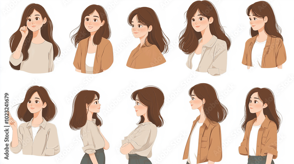 様々な女性の上半身イラスト 様々な女性の上半身イラスト
