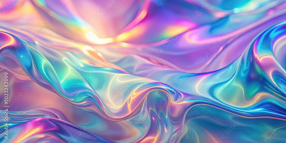 Obraz premium Blurred abstract holographic background with pastel colors in 80s style for synthwave and vaporwave design enthusiasts