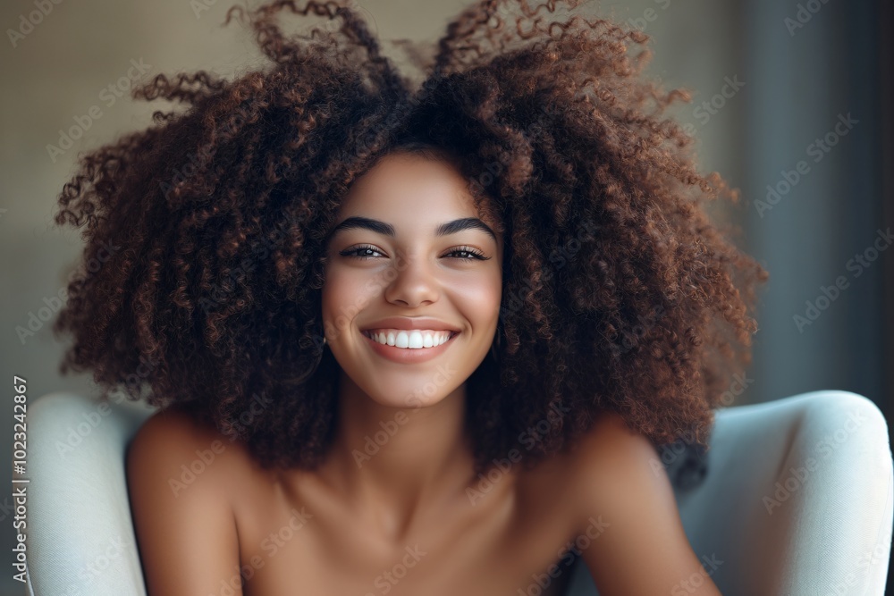 Happy Young African American Woman Sitting in Her Chair and Smiling
