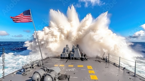 Naval Ship Launching Missile in Ocean Twilight