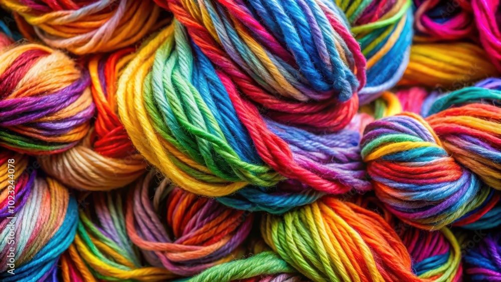 Vibrant Close Up Shot of Multicolored Wool Yarn for Crafting and Textile Art Vibrant Close Up Shot of Multicolored Wool Yarn for Crafting and Textile Art