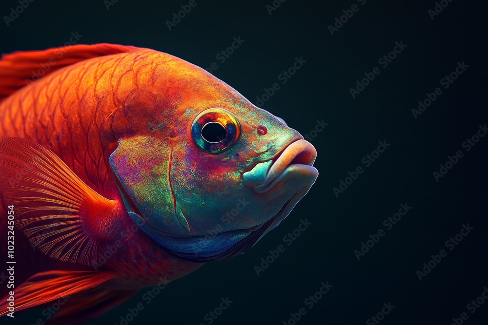 Mystic portrait of Stoplight Parrotfish, copy space on right side, Close-up View, isolated on black background Mystic portrait of Stoplight Parrotfish, copy space on right side, Close-up View, isolated on black background