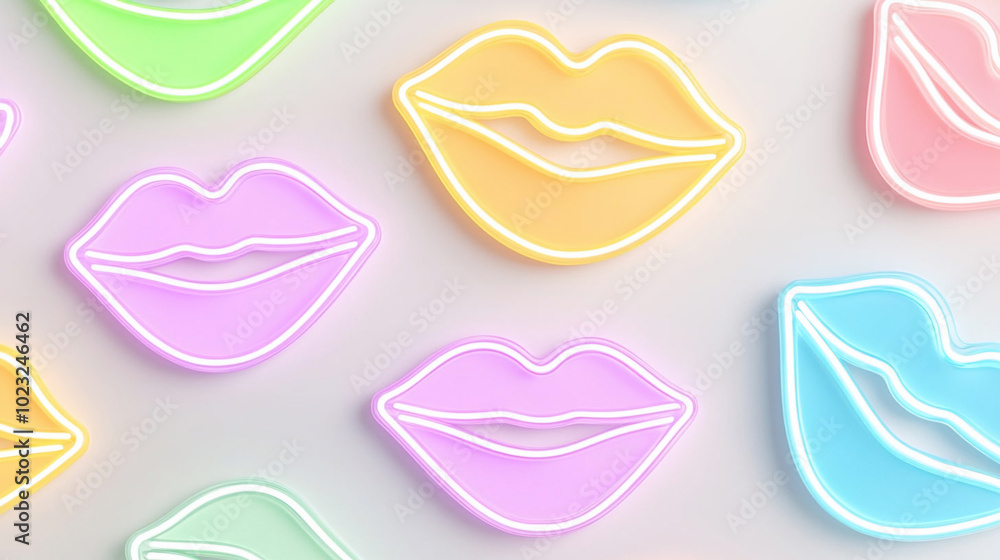 Neon glowing sign in the shape of lips Neon glowing sign in the shape of lips