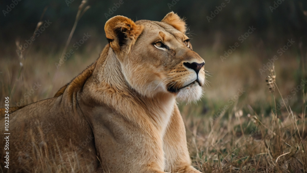 animal predator lioness in savannah AI generated animal predator lioness in savannah AI generated