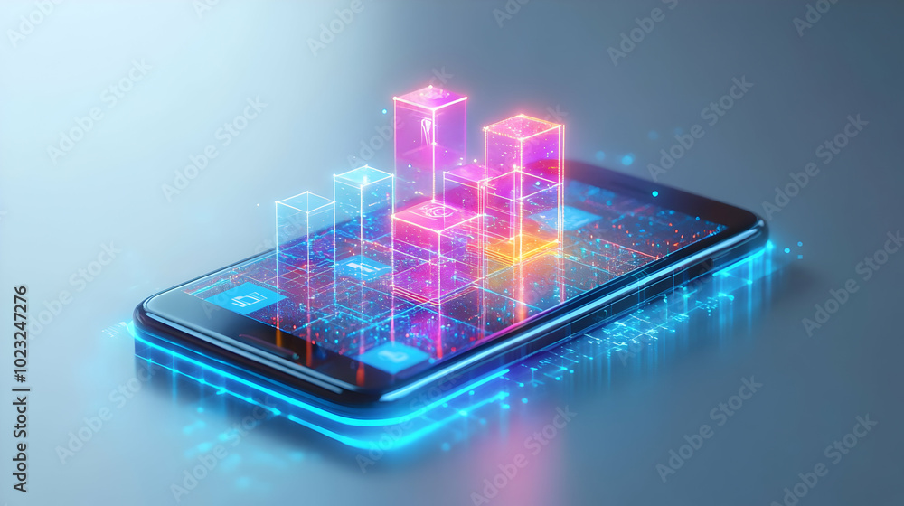 3D Mobile Phone Icon Featuring Glossy Holographic Home Office and Connectivity Icons on Isolated White Background for Enhanced Digital Communication and Home Office Connectivity Concept 3D Mobile Phone Icon Featuring Glossy Holographic Home Office and Connectivity Icons on Isolated White Background for Enhanced Digital Communication and Home Office Connectivity Concept