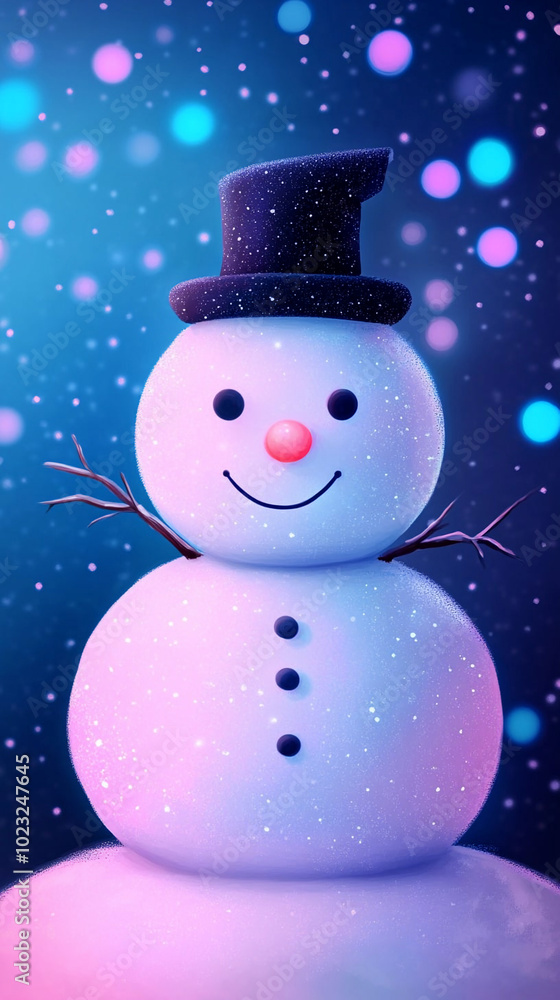 Funny snowman during snowfall Funny snowman during snowfall