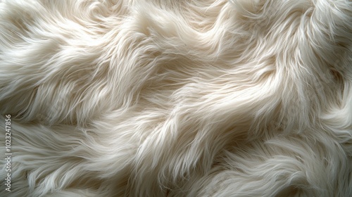 A close-up of a fluffy white fur texture, creating a soft and inviting appearance. The flowing strands exhibit a beautiful lightness and elegance.