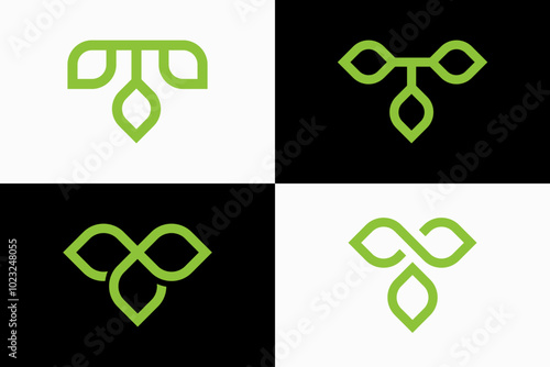 collection of letter T with leaf Logo design vector 