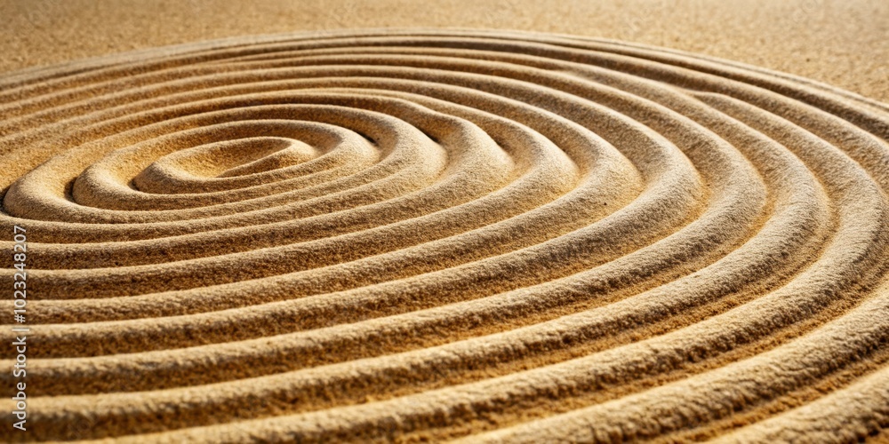 Naklejka premium Hypnotic Spiral Pattern of Shifting Sand Close Up Nature Background Texture