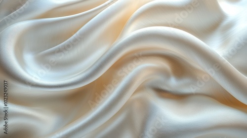 A close-up view of smooth silk fabric with gentle waves and soft textures, showcasing its luxurious appearance and sheen effect.