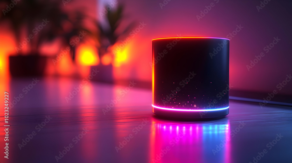 3D Icon Smart Speaker with Glowing Holographic Voice Commands - Isolated on White Background for Voice Controlled Remote Work Tools and Technology Concepts 3D Icon Smart Speaker with Glowing Holographic Voice Commands - Isolated on White Background for Voice Controlled Remote Work Tools and Technology Concepts