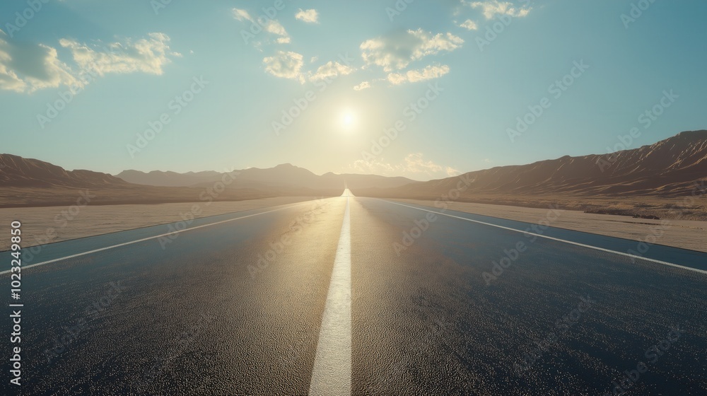 Endless Desert Road Leading to the Rising Sun Endless Desert Road Leading to the Rising Sun