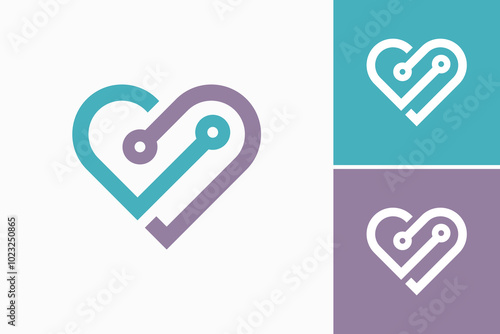 data with heart Logo design vector 