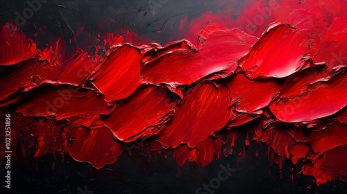 A bold red brushstroke on a dark canvas, textured and dramatic, evoking artistic expression. photo