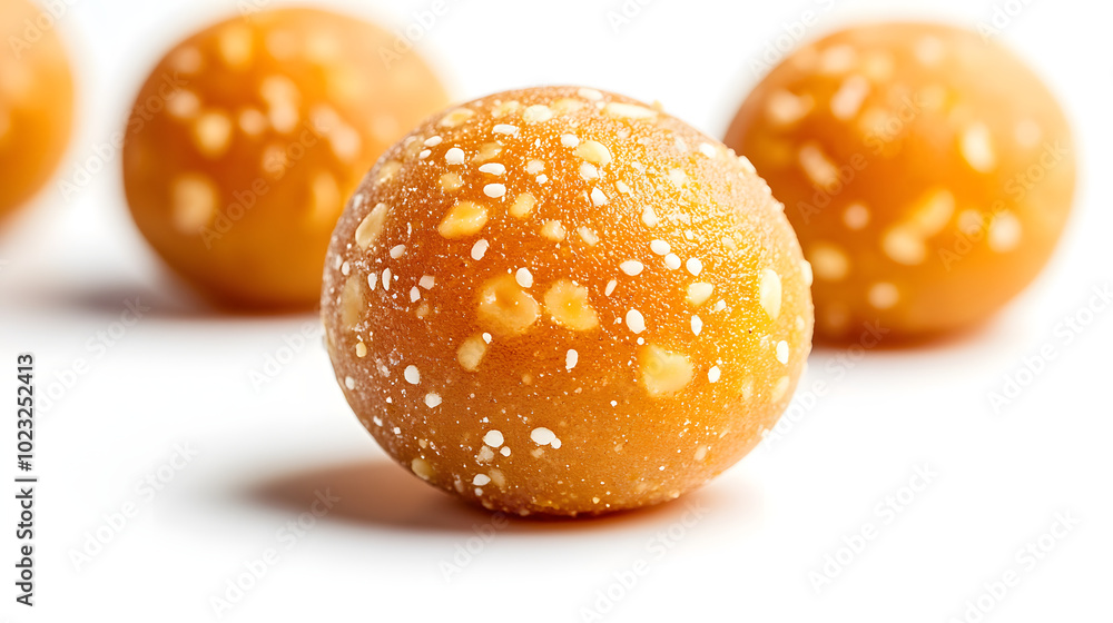 Soft and crumbly laddu isolated on white, perfect for food designs. Soft and crumbly laddu isolated on white, perfect for food designs.
