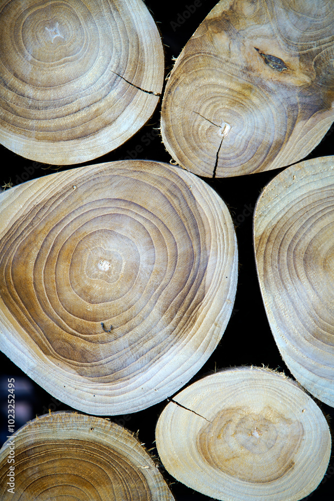 Obraz premium Close-up of Natural Wood Logs with Unique Patterns