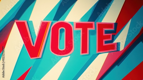 Retro "VOTE" text animation in a bold, cartoonish style with blue, red, and white stripes background Great for elections or political promotions