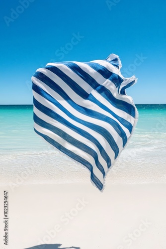 Striped Beach Towel Flying in the Breeze