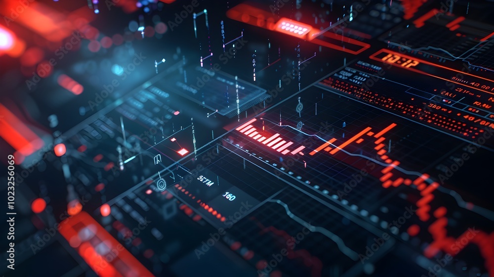 Obraz premium Futuristic AI Driven Financial Report with Glowing Red Error Highlighting Fraud Detection
