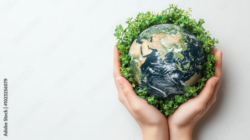 conceptual representation of earth day on a clean white background symbolizing care for the environment with elements of sustainability and renewable resources conceptual representation of earth day on a clean white background symbolizing care for the environment with elements of sustainability and renewable resources