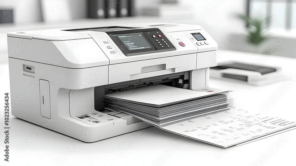 3D Icon of a Printer and Stack of Paper Isolated on White Background - Essential Office Equipment Vector Image for Home Setup 3D Icon of a Printer and Stack of Paper Isolated on White Background - Essential Office Equipment Vector Image for Home Setup