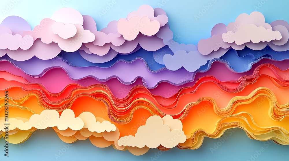 Abstract paper cut cloud formations with layered textures and soft gradients, paper cut clouds, abstract dreamscape Abstract paper cut cloud formations with layered textures and soft gradients, paper cut clouds, abstract dreamscape