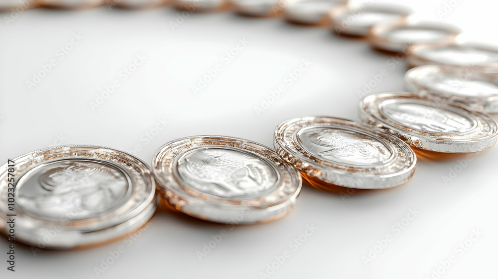 3D Icon Border Frame with Silver Coins for Dhanteras Celebration � Ample Copy Space, Camera Pan Across Glossy Textures on Isolated White Background for Wealth and Prosperity Theme 3D Icon Border Frame with Silver Coins for Dhanteras Celebration � Ample Copy Space, Camera Pan Across Glossy Textures on Isolated White Background for Wealth and Prosperity Theme