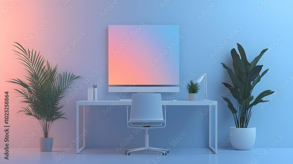 3D Glossy Home Office Icon with Abstract Digital Art Background - Sleek Modern Setup on Isolated White 3D Glossy Home Office Icon with Abstract Digital Art Background - Sleek Modern Setup on Isolated White