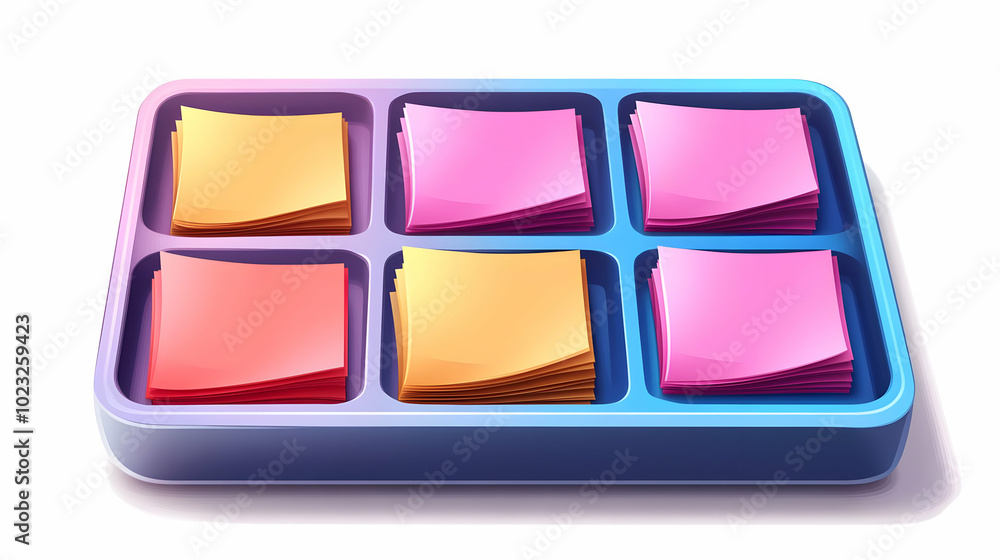3D Icon Desk Tray with Sticky Notes Isolated on White Background - Vector Image for Home Office Organization and Productivity Concept 3D Icon Desk Tray with Sticky Notes Isolated on White Background - Vector Image for Home Office Organization and Productivity Concept