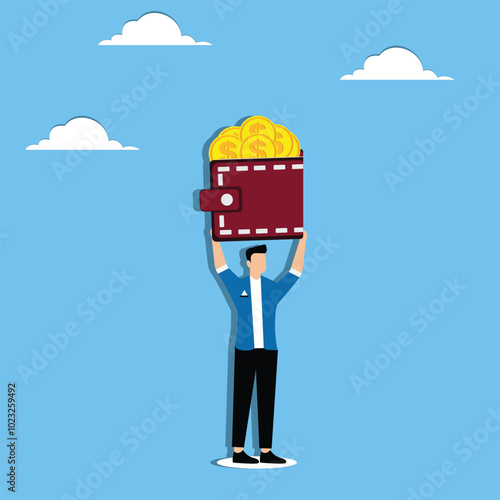 Businessman shows a wallet full of coins