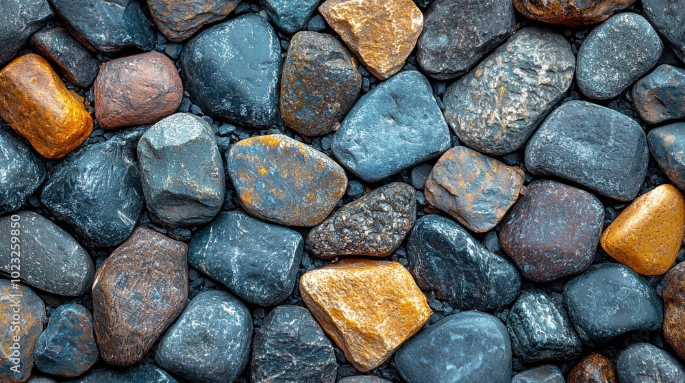 A close-up view of various colorful pebbles and stones in shades of brown, black, and gold. They are scattered across a surface, creating a natural texture. A close-up view of various colorful pebbles and stones in shades of brown, black, and gold. They are scattered across a surface, creating a natural texture.